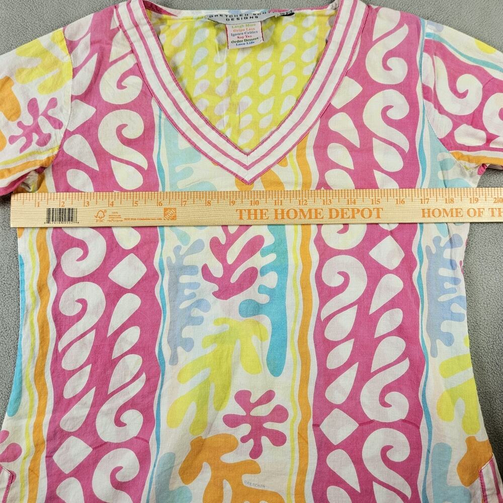 Gretchen Scott Designs Top Womens Size S Pink Orange Ocean Waves Cotton Tunic - Picture 10 of 11
